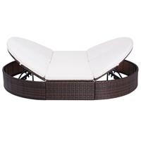 vidaXL Loungebed met kussen poly rattan bruin