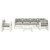 vidaXL 7-delige Loungeset met taupekleurige kussens pallet hout