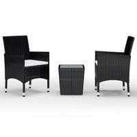 vidaXL 3-tlg. Bistro-Set Poly Rattan und Hartglas  Schwarz