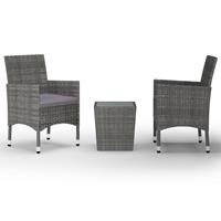 vidaXL 3-tlg. Bistro-Set Poly Rattan und Hartglas  Grau