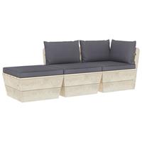 vidaXL 3-tlg. Garten-Sofagarnitur aus Paletten mit Kissen Fichtenholz Anthrazit