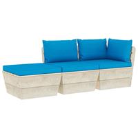 vidaXL 3-tlg. Garten-Sofagarnitur aus Paletten mit Kissen Fichtenholz Blau