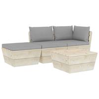 vidaXL 4-delige Loungeset met kussens pallet vurenhout