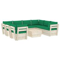 vidaXL 9-tlg. Garten-Sofagarnitur aus Paletten mit Kissen Fichtenholz Grün