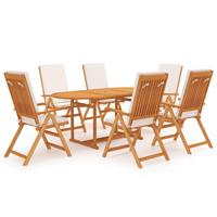 vidaXL 7-tlg. Garten-Essgruppe mit Kissen Massivholz Teak Braun