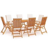 vidaXL 9-tlg. Garten-Essgruppe mit Kissen Massivholz Teak Braun