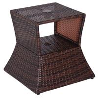 Outsunny Rattan-Gartentisch mit Sonnenschirm-Halterung braun 54 x 54 x 55 cm (LxBxH)   Balkontisch Beistelltisch Gartenmöbel Campingtisch