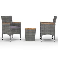 vidaXL 3-delige Bistroset poly rattan en acaciahout grijs