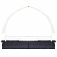 vidaXL Ligbed tweepersoons met luifel poly rattan zwart