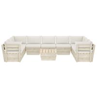 vidaXL 10-tlg. Garten-Sofagarnitur aus Paletten mit Kissen Fichtenholz Creme
