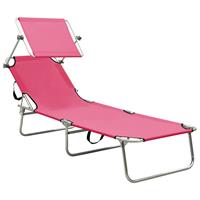 vidaxl Ligbed inklapbaar met luifel aluminium roze