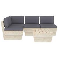 vidaXL 5-delige Loungeset met kussens pallet vurenhout