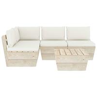 vidaXL 5-tlg. Garten-Sofagarnitur aus Paletten mit Kissen Fichtenholz Creme