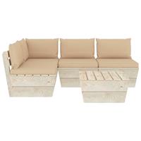 vidaXL 5-tlg. Garten-Sofagarnitur aus Paletten mit Kissen Fichtenholz Beige