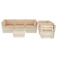 vidaXL 6-tlg. Garten-Sofagarnitur aus Paletten mit Kissen Fichtenholz Beige
