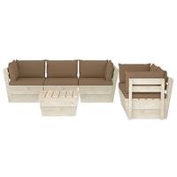 vidaXL 6-tlg. Garten-Sofagarnitur aus Paletten mit Kissen Fichtenholz Taupe