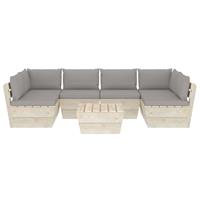 vidaXL 7-tlg. Garten-Sofagarnitur aus Paletten mit Kissen Fichtenholz Grau