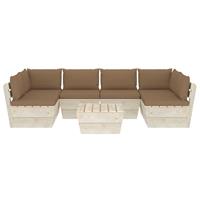 vidaXL 7-tlg. Garten-Sofagarnitur aus Paletten mit Kissen Fichtenholz Taupe
