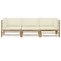 vidaXL 3-delige Loungeset met crèmewitte kussens bamboe