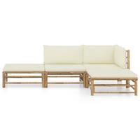 vidaXL 4-delige Loungeset met crèmewitte kussens bamboe