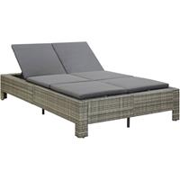 vidaXL Ligbed met kussen 2-persoons poly rattan grijs