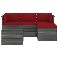 vidaXL 5-delige Loungeset met kussens pallet massief grenenhout