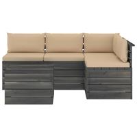 vidaXL 5-delige Loungeset met kussens pallet massief grenenhout