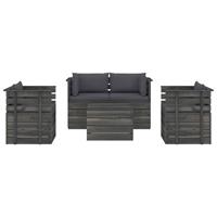 vidaXL 5-tlg. Garten-Sofagarnitur aus Paletten mit Kissen Kiefernholz Anthrazit