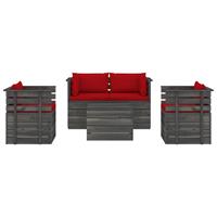 vidaXL 5-delige Loungeset met kussens pallet massief grenenhout