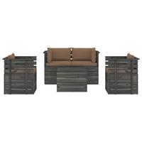 vidaXL 5-delige Loungeset met kussens pallet massief grenenhout