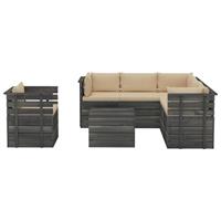 vidaXL 7-tlg. Garten-Sofagarnitur aus Paletten mit Kissen Kiefernholz Beige
