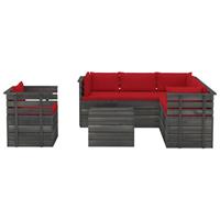 vidaXL 7-tlg. Garten-Sofagarnitur aus Paletten mit Kissen Kiefernholz Rot