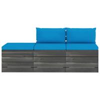 vidaXL 3-delige Loungeset met kussens pallet massief grenenhout