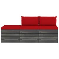 vidaXL 3-delige Loungeset met kussens pallet massief grenenhout