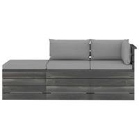 vidaXL 3-tlg. Garten-Sofagarnitur aus Paletten mit Kissen Kiefernholz Grau