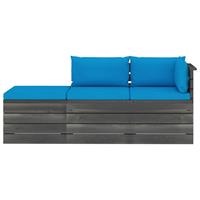 vidaXL 3-tlg. Garten-Sofagarnitur aus Paletten mit Kissen Kiefernholz Blau