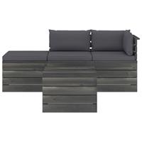 vidaXL 4-tlg. Garten-Sofagarnitur aus Paletten mit Kissen Kiefernholz Anthrazit