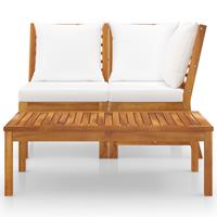 vidaXL 3-tlg. Garten-Lounge-Set mit Creme Kissen Akazie Massivholz Braun