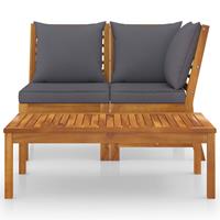 vidaXL 3-tlg. Garten-Lounge-Set mit Dunkelgrauem Kissen Akazienholz Braun