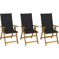 vidaXL Tuinstoelen inklapbaar 3 st met kussens massief acaciahout