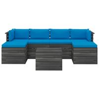 vidaXL 7-tlg. Garten-Sofagarnitur aus Paletten mit Kissen Kiefernholz Blau