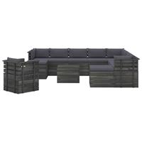 vidaXL 12-tlg. Garten-Sofagarnitur aus Paletten mit Kissen Kiefernholz Anthrazit