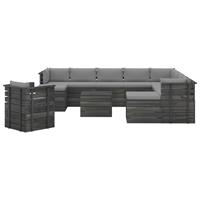 vidaXL 12-tlg. Garten-Sofagarnitur aus Paletten mit Kissen Kiefernholz Grau