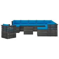 vidaXL 12-delige Loungeset met kussens pallet massief grenenhout