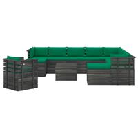 vidaXL 12-delige Loungeset met kussens pallet massief grenenhout