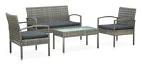 vidaXL 4-delige Loungeset met kussens poly rattan grijs