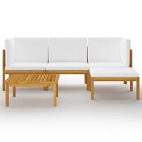vidaXL 5-delige Loungeset met kussens massief acaciahout crèmekleurig
