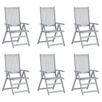 vidaXL Verstellbare Gartenstühle 6 Stk. mit Auflagen Massivholz Akazie Grau