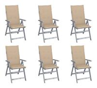vidaXL Tuinstoelen verstelbaar 6 st met kussens massief acaciahout