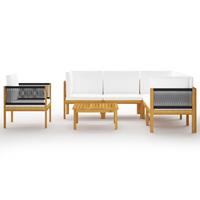vidaXL 7-delige Loungeset met kussens massief acaciahout crèmekleurig
